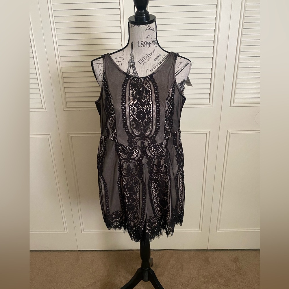 Charlotte Russe black nude lace mesh romper sleeveless